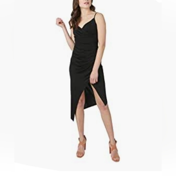 bebe Dresses & Skirts - See updated listing Slvls V-neck Surplus Charmeuse Midi Wrap Dress Midnight